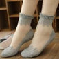 Women Lace Ruffle Ankle Sock Hot Sale Ultrathin Transparent Beautiful Crystal Lace Elastic Short Ankle Length BK Transparent