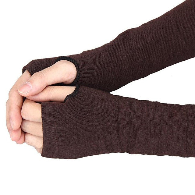 Fashion Women Gloves Winter Wrist Arm Hand Warmer Knitted Long Fingerless Gloves Mitten Coffee Gray Black