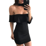 Off Shoulder Summer Dress 2017 Women Sexy Lotus Leaf Mini Black Party Dress Slim Clothes for Women plus size#LSN