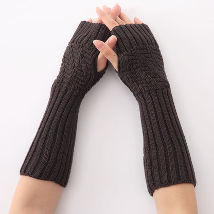 Women Fashion Knitted Arm Sleeve Winter Gloves Soft Warm Mitten Fingerless Gloves Mitten Long Gloves #LYW