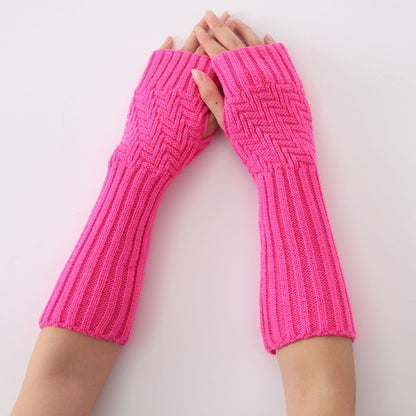 Women Fashion Knitted Arm Sleeve Winter Gloves Soft Warm Mitten Fingerless Gloves Mitten Long Gloves #LYW