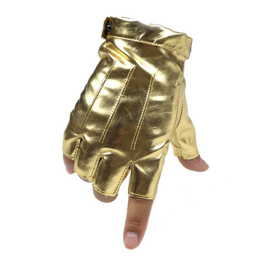 High-Quality Half Finger PU Female Hip-hop Nightclub Dancing Dance Performances White Gold Gloves #LSIW