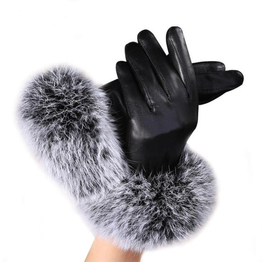 JECKSION woman fashion  Lady Black PU Leather Gloves Autumn Winter Warm Rabbit Fur female gloves Guanti invernali donna #LYW