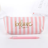 New fresh Pink Stripe case cute canvas pencil bag school supplies stationery estojo escolar material escolar pencil case