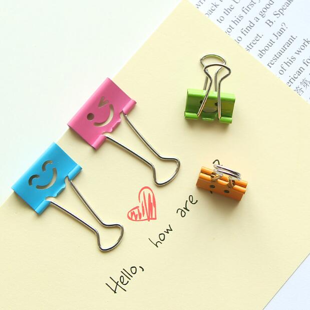 8 pcs/lot Sweet Candy Color Smile Face Metal Binder Clips Notes Letter Paper Clip Office Supplies FOD