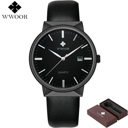 WWOOR Men's Watch Brand Luxury Waterproof Analog Quartz Clock Male Leather Belt Casual Sports Watches Men Blue relogio masculino