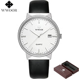 WWOOR Men's Watch Brand Luxury Waterproof Analog Quartz Clock Male Leather Belt Casual Sports Watches Men Blue relogio masculino