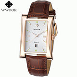 Men's Watches Luxury Brand WWOOR Date Rectangle Leather Strap Waterproof Casual Quartz Watch Men Sports Wrist Watch Male Clock