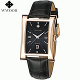 Men's Watches Luxury Brand WWOOR Date Rectangle Leather Strap Waterproof Casual Quartz Watch Men Sports Wrist Watch Male Clock