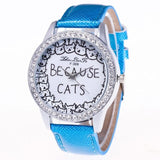 Women luxury Watch Because Cats Printing Analog Quartz Watch Leather Band Rhinestone Wrist Watch clock bracelet women watch