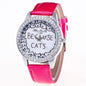 Women luxury Watch Because Cats Printing Analog Quartz Watch Leather Band Rhinestone Wrist Watch clock bracelet women watch