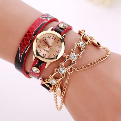 Woman Leather Rhinestone Rivet Chain Quartz Bracelet Wristwatch Watch Luxury Brand Stainless Steel watches Ladies Feminino