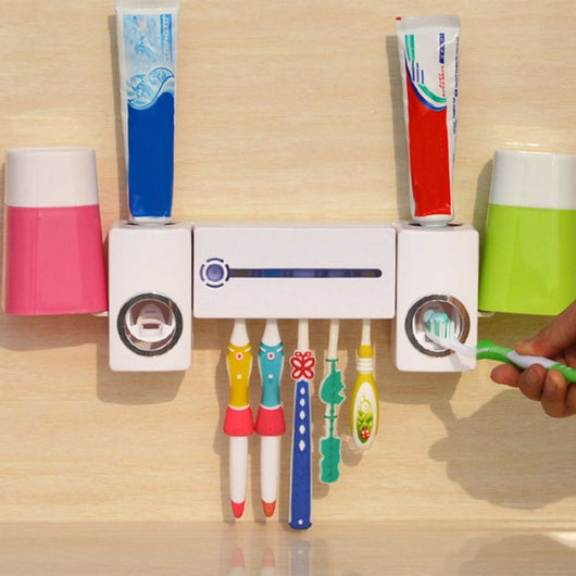 Pro Practical Antibacteria UV Light Ultraviolet Toothbrush Dispenser Sterilizer Bathroom Toothbrush Holder Cleaner With 2 Cups