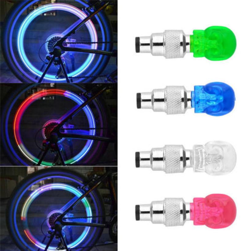 2pcs Bicycle Light Skull Shape Tyre Valve Caps LED Light Wheel Tyre Lamp for Bike Bicycle accessories #E5