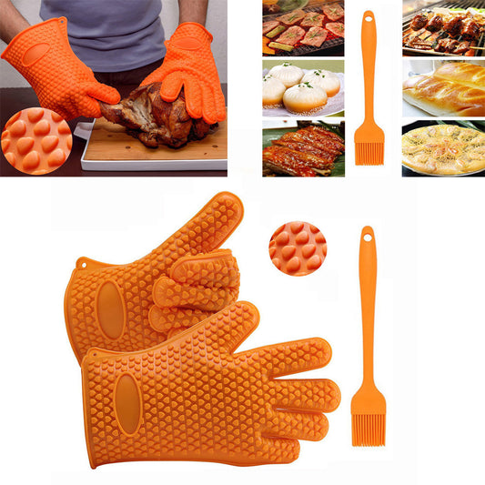 Silicone Kitchen Cooking Silicone BBQ /Cooking Gloves Plus Silicone Brush Baking Tool