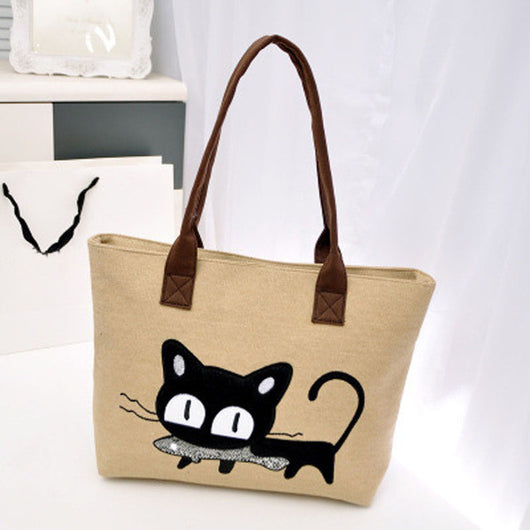 2016 Fashion Women Small Canvas Bag Cute Cat Bag Office Lunch Bag Women Shoulder Handbag Ladies Bags mochila feminina