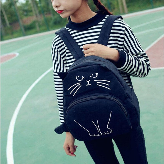 Xiniu Women backpack Canvas cartoon backpacks Lovely Cat Printing School Bag for teenagers girls mochilas coleg #5M