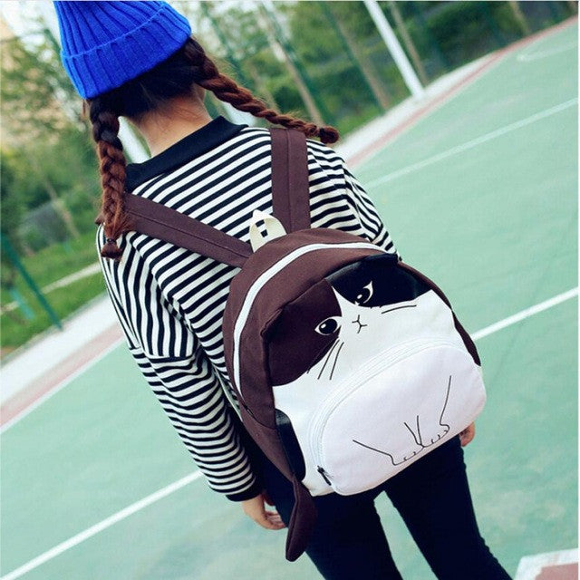 Xiniu Women backpack Canvas cartoon backpacks Lovely Cat Printing School Bag for teenagers girls mochilas coleg #5M