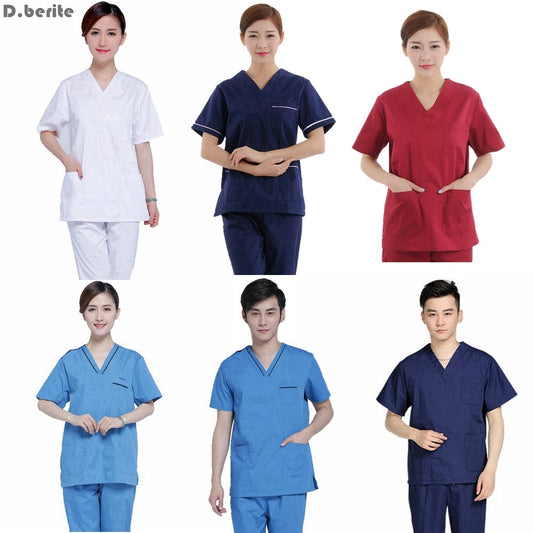 Men Women Medical Clothes Set Nursing Clinic Tops & Pants Short Sleeve Surgical Scrubs Tops & Trousers Hospital Uniform DAJ9166