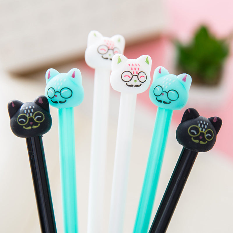 3 pcs/lot cartoon glasses cat gel pen kawaii stationery erasable pens canetas material escolar office school supplies papelaria