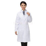 Women Scrubs White Lab Coat Medical Nurse Doctor Uniform Lapel Neck Long Sleeve