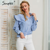 Simplee long sleeve blouse shirt women tops blusas Casual blue striped shirt feminine blouses 2017 Ruffle blouse chemise femme