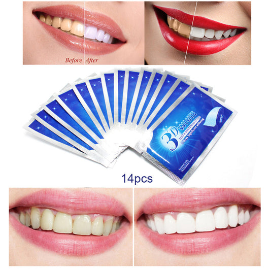 28Pcs/14Pair 3D White Gel Teeth Whitening Strips Oral Hygiene Care Double Elastic Teeth Strips Whitening Dental Bleaching Tools
