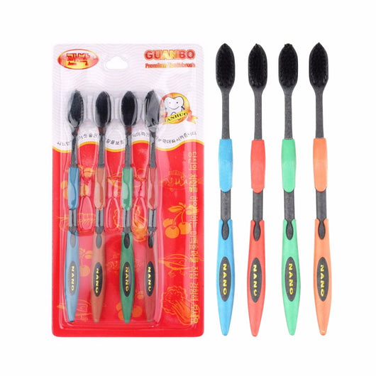 4pcs/set Double Ultra Soft Bamboo Charcoal Toothbrushes Nano Brush Oral Care For Adults Bamboo Toothbrush