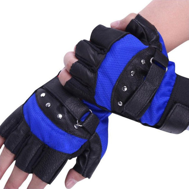 2017 New Arrival Gloves Men Soft Sheep Leather Driving Motorcycle Biker Fingerless Warm Gloves Blue Red Tactical Gloves