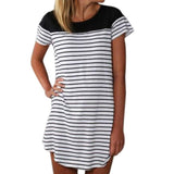 Women Patchwork Dress Striped Print Splicing Asymmetric Short Sleeve Mini Dress Cheap Summer Dress Drop Shipping