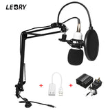 LEORY Professional Karaoke BM 800 Condenser Microphone +48V Phantom Power+USB Sound Card Recording Studio KTV/PC MIC Stand Kit