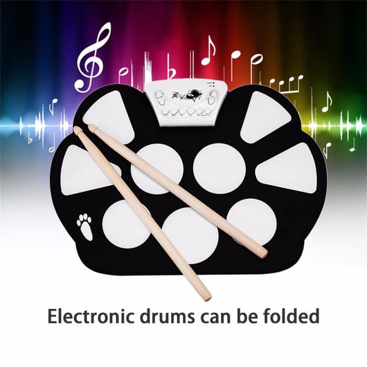 W758S Portable 9 Pads Digital USB Roll up Foldable Silicone Electronic Drum Pad Kit With Drum Sticks Foot Pedals drop shipping