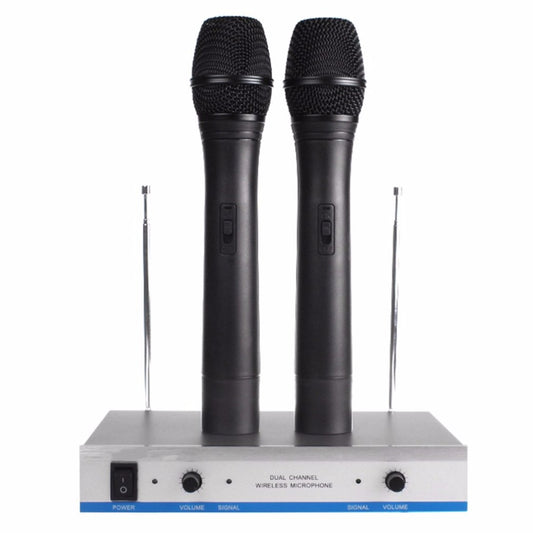 Wireless Microphone Professional System Handheld Style Karaoke Microphone Long Range Dual Channel Mic Transmitter