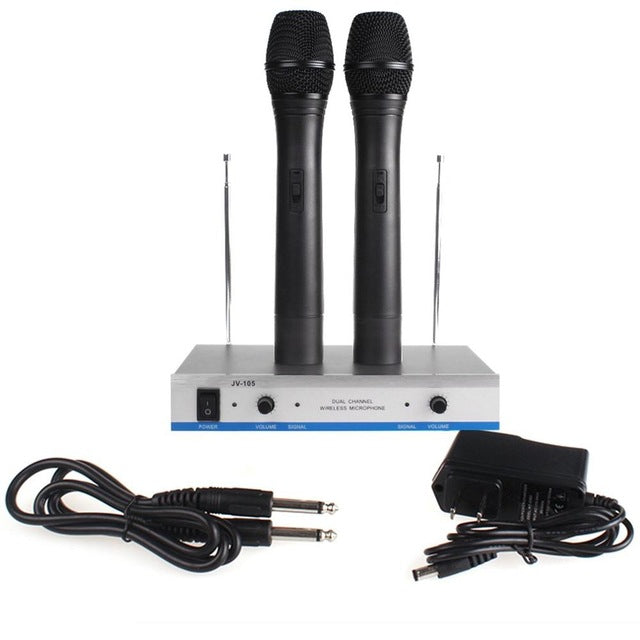 Wireless Microphone Professional System Handheld Style Karaoke Microphone Long Range Dual Channel Mic Transmitter