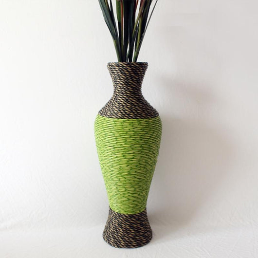 Handmade PC Plastic Rattan Woven Flower Vase Large Floor Vase Vintage Ornament for Home Office House Decoration Supplies