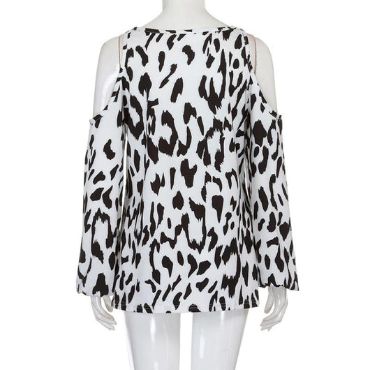 Leopard Blouse 2017 Autumn New Fashion Off Shoulder Women O-Neck Long Seelve White  Shirt Tops Blusa Chemisier Femme