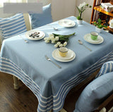 Modern Simple Rectangle Tablecloth Linen Cotton Sky Blue Striped Printed Table Covers Dust Proof Home Restaurant Table Decor