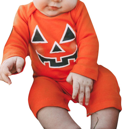 Fashion 2017 Orange Infant Kid Baby Girl Boy Full Cotton Halloween Pumpkin Devil Romper Coverall Teddy Leotard