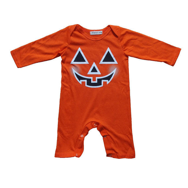 Fashion 2017 Orange Infant Kid Baby Girl Boy Full Cotton Halloween Pumpkin Devil Romper Coverall Teddy Leotard