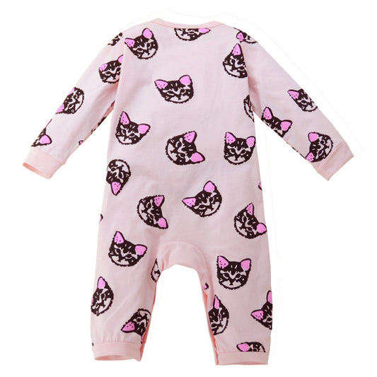 Toddler Baby Boys Girls Long Sleeve Kitten Print Romper Jumpsuit Clothes Cotton blend Kids Outfits Clothes