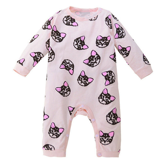 Toddler Baby Boys Girls Long Sleeve Kitten Print Romper Jumpsuit Clothes Cotton blend Kids Outfits Clothes