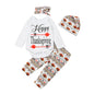 Thanksgiving Newborn Infant Kids Baby Boy Clothes Letter Long Sleeve Romper Tops+Floral Pants+hat Headband Baby 4pcs Outfits Set