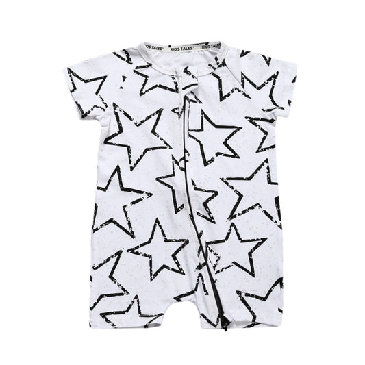 Spring Autumn Baby Romper Short Sleeve Jumpsuit Infant Toddler Kids Star Print Rompers Newborn Baby Girls Boys Clothes White