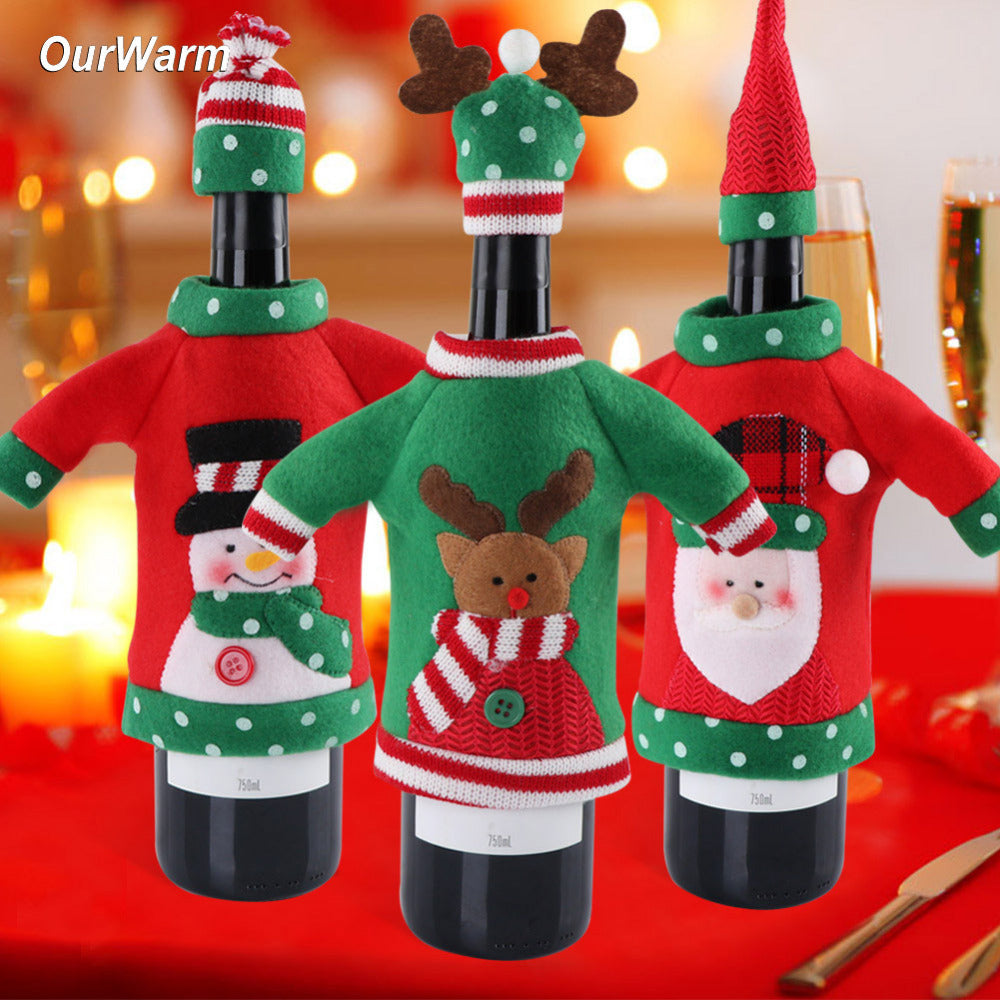 Ourwarm New Year Decoration Red Wine Bottle Cover Office Ugly Sweater Party Products Gifts Home Xmas Party Decor Supplies