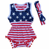 Newborn Baby Rompers American Flag Pattern Baby Clothing Set Rompers + Headbands 2pcs Summer Infant Jumpsuit Girl Boys Rompers
