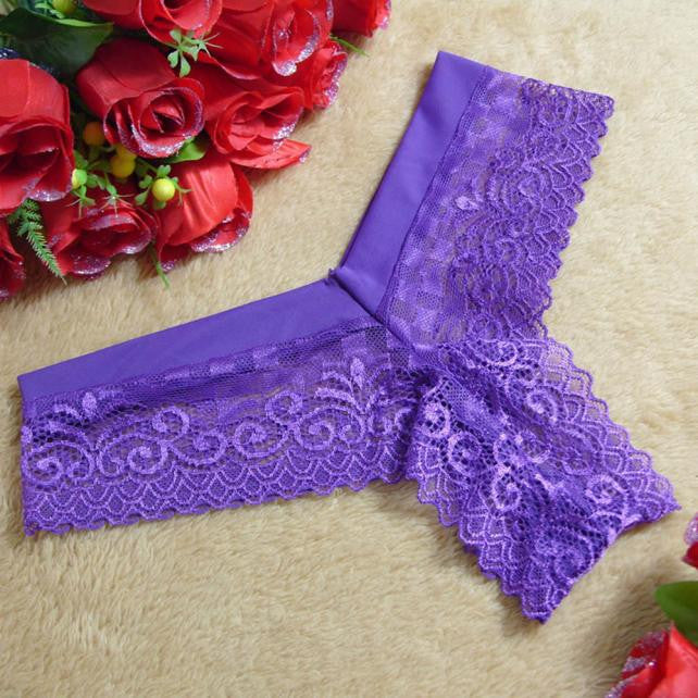 Women Lace V-string Briefs Panties Thongs G-string Lingerie Underwear BK