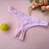 Sexy Women Pearl G-String And Thongs Solid Low Waist Underwear BK