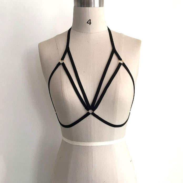 Womens Sexy Harness Bra Elastic Bra Strappy Hollow Out Bra Bustier L