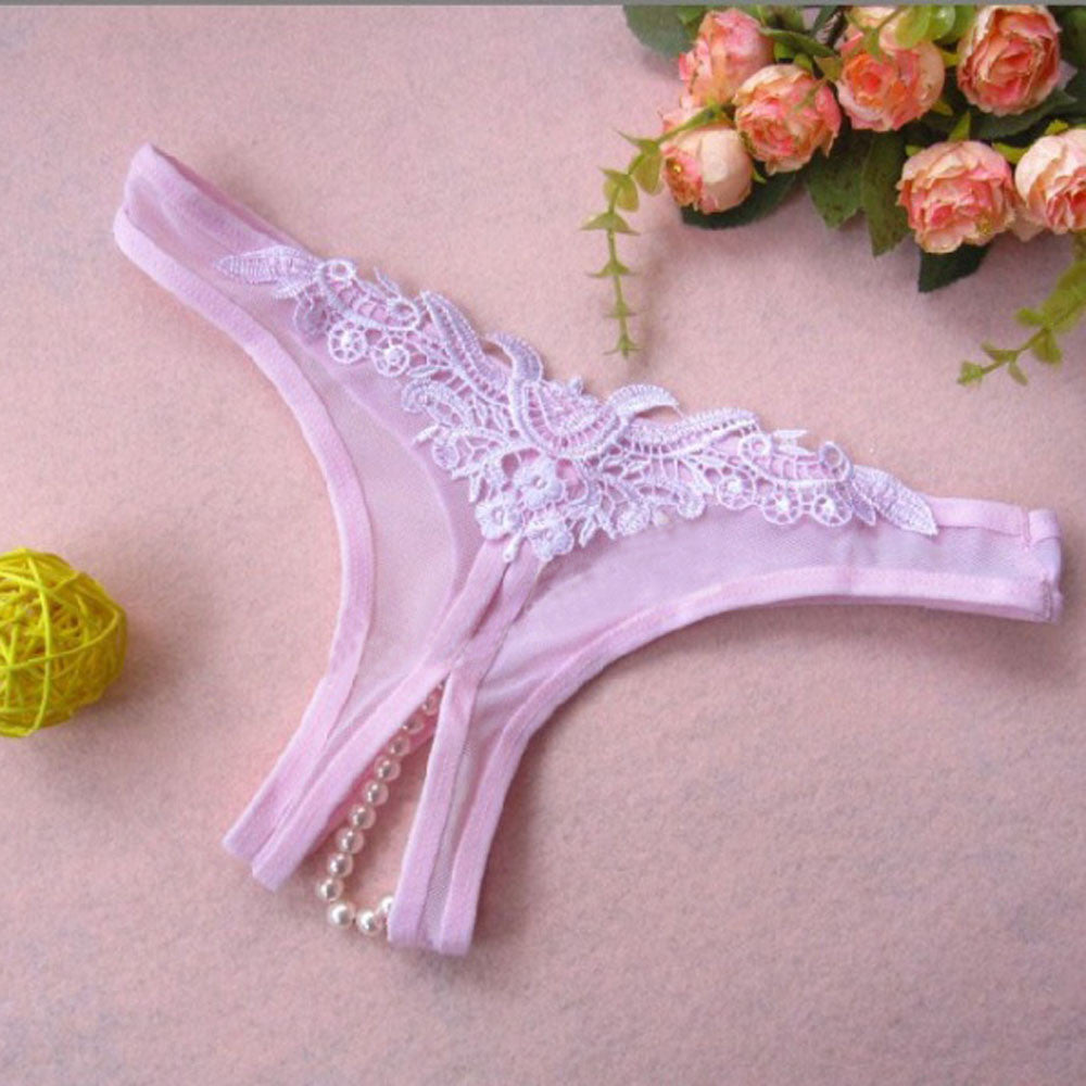 Sexy Lingerie Lace Open Crotch Underwear Pearl Sexy Temptation Womens Panties BK