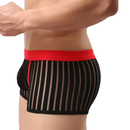 Stripe Transparent Underwear Men Boxer Briefs Pouch Soft Underpants BK L